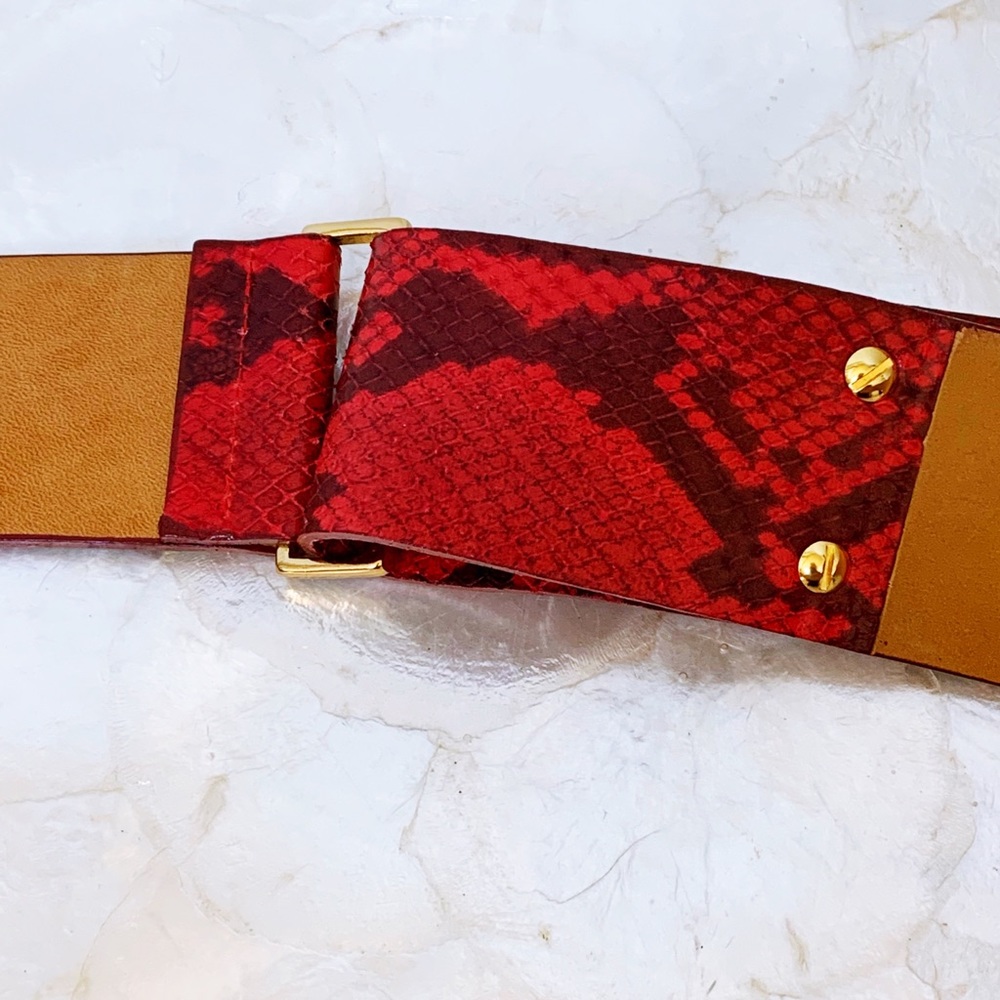 W. Kleinberg Red Embossed Python Snake Print Belt - image 6